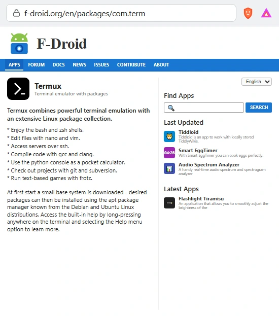 F-Droid Landing Page for Termux