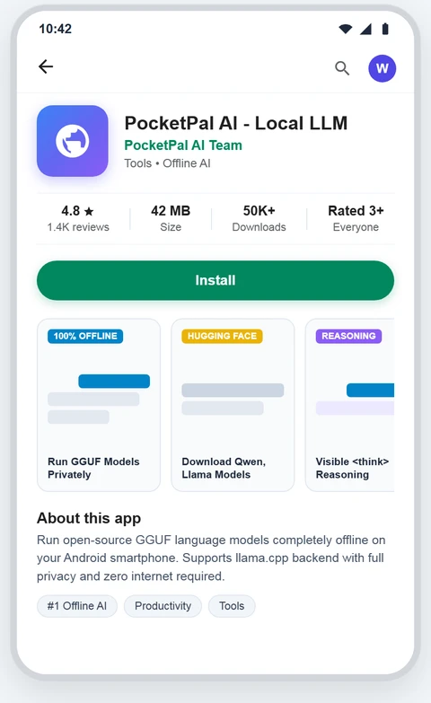 PocketPal AI Google Play Store App Listing