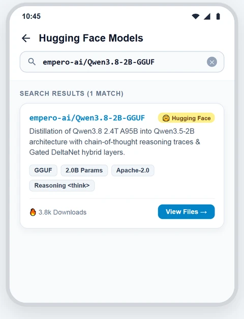 Searching for Qwen3.8-2B on Hugging Face in PocketPal AI