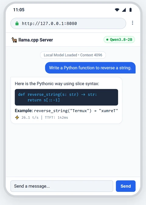 Local AI Web Server UI on Mobile Browser